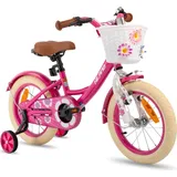 HILAND Petal 14 Zoll Kinderfahrrad für Mädchen ab 3 4 5 6 7 Jahren, mit Stützrädern Korb Handbremse Rücktrittbremse Klingel, Rosa - Rosa