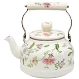 Wasserkocher Emaille Nostalgie Tee Wasserkocher 2,5 L Bauernhausstil Retro Wasserkocher Induktion Pfeifkessel Für Induktion Gasherd Holzofen Einweihung Geschenke,Weiß
