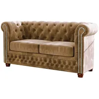 s-style möbel Chesterfield-Sofa, Beige, Samt-Stoff mit Holzfüßen, B/T/H: 148 cm/ 86 cm/ 72 cm - Beige