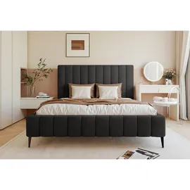 Selsey Polsterbett 140x200 mit Bettkasten, Metallfüßen, Velours, dunkelgrau -