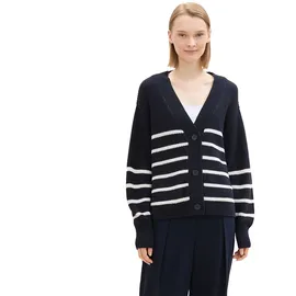 Tom Tailor V Neck Strickjacke Placed Navy White Stripe M