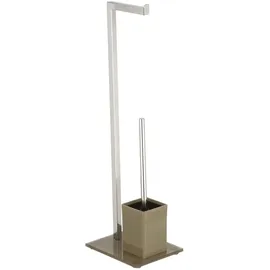 MSV WC-Bürstengarnitur Edelstahl und Glas Taupe