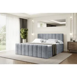 altdecor Boxspringbett mit Matratze Boxbett, Topper, Polsterbett mit Bettkasten OTTA-Z - 200x200 - Grau Casablanca