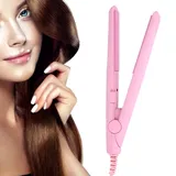 Klein Haarglätter 2 in 1 Mini Haarglätter und Lockenstab Einstellbare Temperatur Keramik Turmalinplatte Beauty Glätteisen Hair Curler für alle Haartypen(EU-Pink)