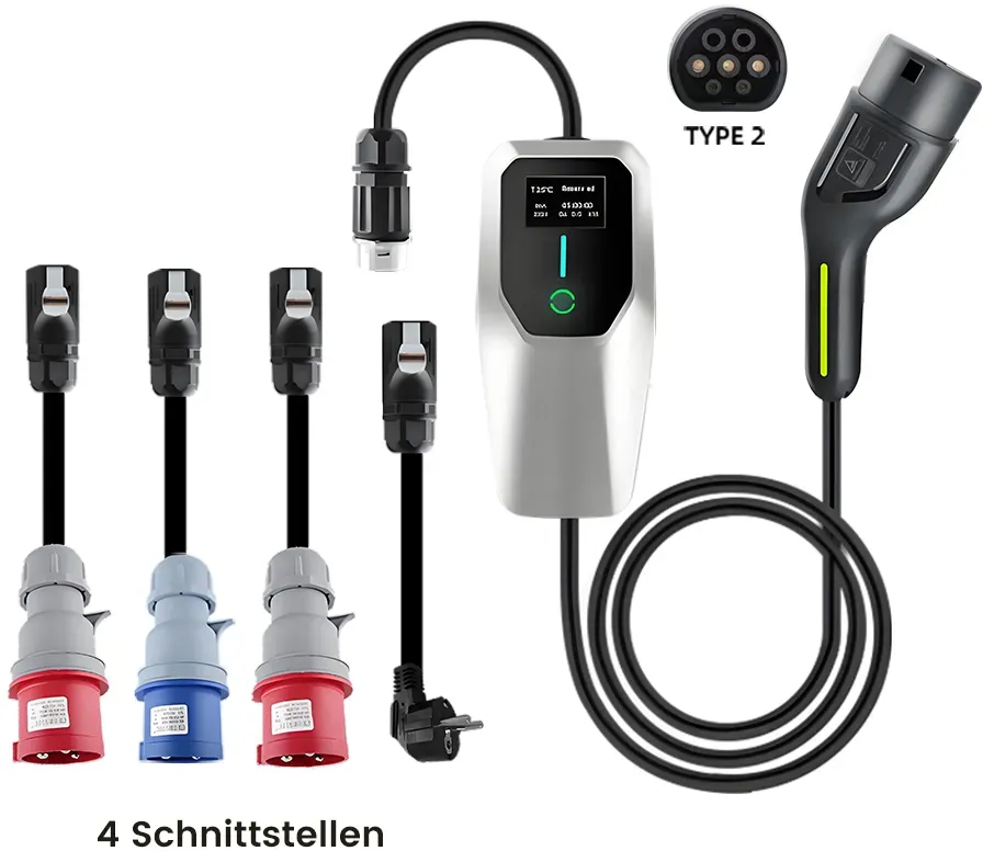 Junsun EV Ladegerät Typ2 3.5–22kW 6–32A 1/3 Phase EU Adapter