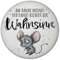 Speecheese Maus Magnet rund mit Spruch Wahnsinn kichert am
