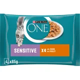 PURINA ONE Sensitive Katzenfutter Nass, zarte Stückchen in Sauce mit Huhn, 12er Pack (12 x 4 à 85g)