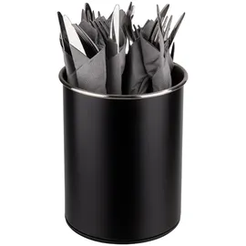APS Besteckbehälter, drehbar, Ø 13 cm, Höhe 16,5 cm, möbelschonende Unterseite, herausnehmbarer Einteiler (3 Fächer), Edelstahl,