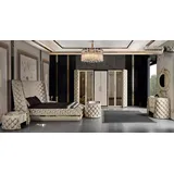 JV Möbel Schlafzimmer Set Chesterfield Möbel Design Bett Kleiderschrank Spiegel, 7tlg