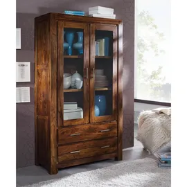 Massivmoebel24 Vitrine Sheesham 100 x 45 x 180 cm Braun