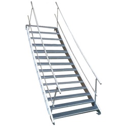 SRM Design Außentreppe 14 Stufen Stahltreppe beidseitig. Geländer Breite 100cm Höhe 210-280cm