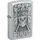 Zippo Sturmfeuerzeug - Indian Skull, Satin Chrome, Emblem - Nachfüllbar - Wiederverwendbar - Windfestes Design - Geschenkbox - Made in USA