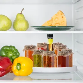 Relaxdays Drehteller, 2er Set, Ø 25 & 30 cm, drehbarer Kühlschrank Organizer, Badorganizer, Gewürzregal, weiß/grau