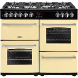 Belling Farmhouse 100 DFT Range Cooker, 100cm breit, Backöfen und Elektrogrill, Gaskochfeld, Stauraum, creme