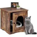 Relaxdays Katzenschrank für Katzentoilette, Tür mit offenem Eingang, Industrial-Stil, HBT 50x48x50 cm, Katzenhaus, braun
