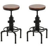 Mendler 2er-Set Barhocker HWC-N23, Barstuhl Tresenhocker höhenverstellbar drehbar Fußablage Industrial Eisen Massiv-Holz ~ braun
