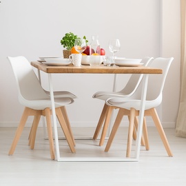 ETC Shop etc-shop Esszimmerstühle Eiche weiß Schalenstühle 4er Set Küchenstühle Holz, Kunststoff, PP Sitzpolster, PU Leder, BxTxH 48x42x82 cm, 4er Set
