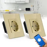 BSEED Wifi Smart Steckdose,arbeitet mit Amazon Alexa,Google Home,Timing-Funktion und APP-Steuerung,1 Fach Schuko Steckdose Gold,Unterputz Glas Intelligente Steckdose-auf NUR 2.4 GHz Netzwerk(2 Pack)