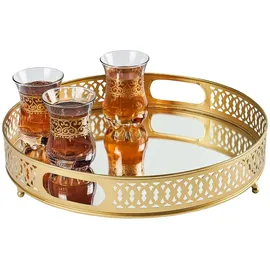 Marrakesch Orient & Mediterran Interior Spiegeltablett Serviertablett Deko Tablett Rund Nikita Gold