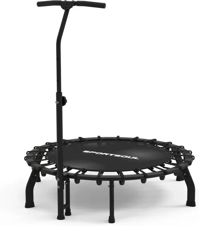SPORTSOUL 42 Zoll runder Fitness-Trampolin mit elastischen Widerstandsbändern, platzsparendes Indoor-Trainingsgerät, maximales Benutzergewicht 120 kg