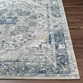 livabliss Ascot Vintage Teppich 160x220 cm – Boho Kurzflor für Wohnzimmer, Esszimmer & Schlafzimmer – pflegeleicht in Grau & Blau