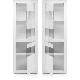 furn.design Wohnwand, Weiß, Weiß Hochglanz, Grau, Holzwerkstoff, Nachbildung, Uni, 7 Fächer, 3 Schubladen, 369x198x42 cm, Wohnzimmer, Wohnwände, Wohnwand-Sets