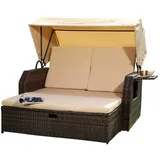 MUCOLA Rattan Sonnenbett Dach Rattan Braun Strandkorb Sonnenliege Liegebett Relaxliege