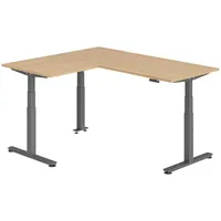 Bümö Eckschreibtisch, Eiche, Graphit, Nachbildung,Eiche, Rechteckig, 180x74x160 cm, FSC