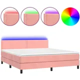vidaXL Boxspringbett mit Matratze & LED Rosa 180x200 cm Samt