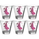 LEONARDO Bambini Trinkglas 6-er Set, mit Flamingo Motiv, Kinder Becher, bunt, spülmaschinengeeignet, Glas