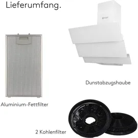 Wiggo Dunstabzugshaube 50cm kopffrei I Abluft Umluft Dunstabzug 300m3/h - LED Touch-Display 3 Stufen I Schräghaube inkl. Fettfilter & 2x Kohlefil... - weiß