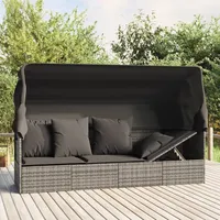 KAMELUN Outdoor-Loungebett mit Dach und Kissen Grau Poly Rattan