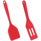 2 Stück Mini-Silikonspatel, Antihaft-Silikon-Servierwender, kleine Spatel zum Kochen in der Küche, hitzebeständiger Plätzchen-Schlitzspatel(Red)