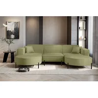 Fun Möbel Wohnlandschaft U-Form Sofa FUN MALAGA in Stoff, inkl. 2 Zierkissen, Rundumbezug grün