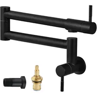 Cinwiny Topffüller, Wasserhahn, Wandmontage, mattschwarz, Küche, Restaurant, Spüle, dehnbar, kommerzielle Armatur mit klappbarem Doppelgelenk, Schwenkarm, Einzelloch, zwei Griffe, NPT-Edelstahl