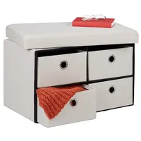 Relaxdays Cremefarbene Sitzbank mit 4 Schubfächern Creme