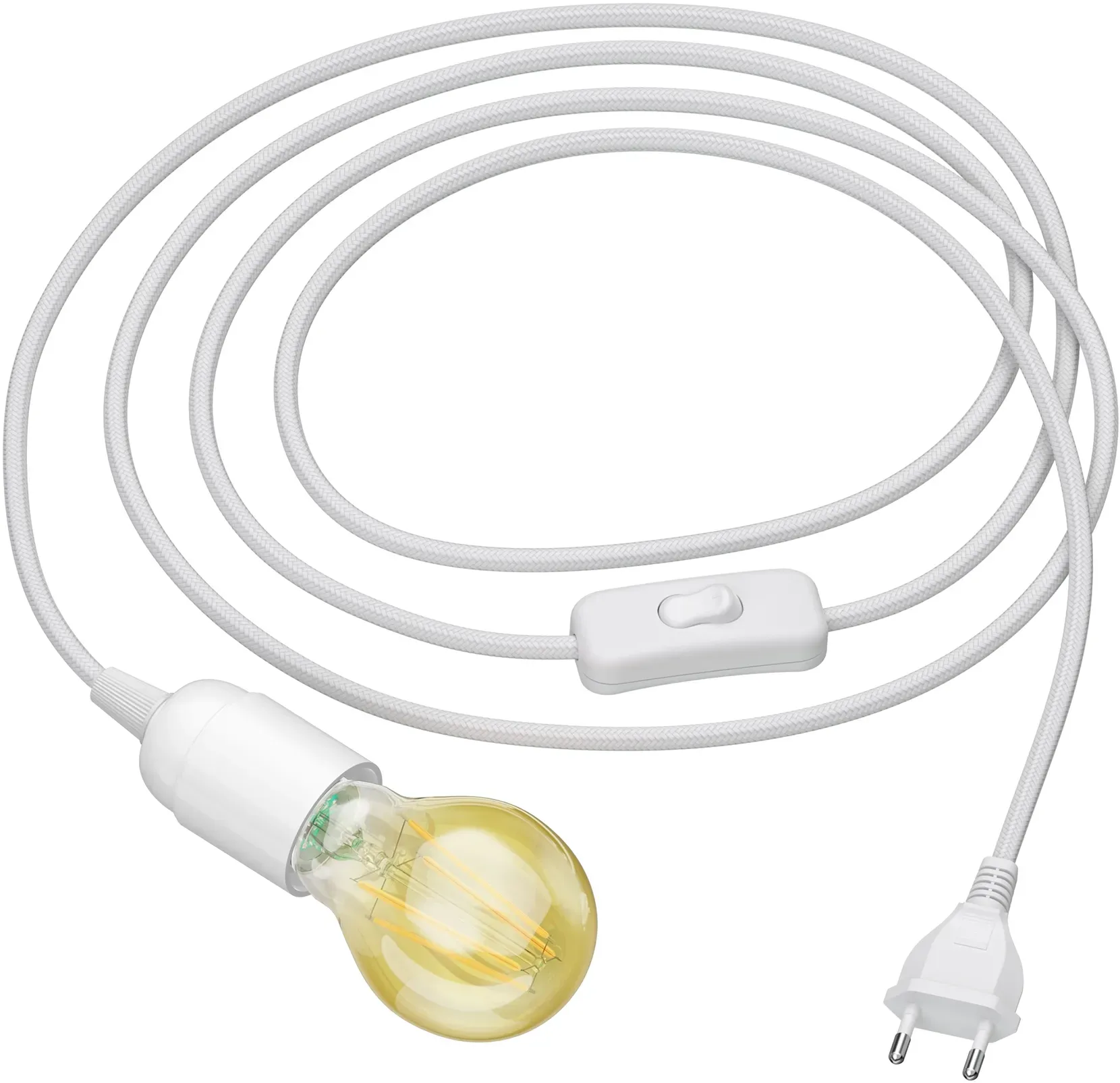 ledscom.de LEHA Textilkabel 3 m mit Stecker und Schalter, weiß, inkl. LED Lampe gold, max. 778 lm, 3-stufig dimmbar, extra warmweiß