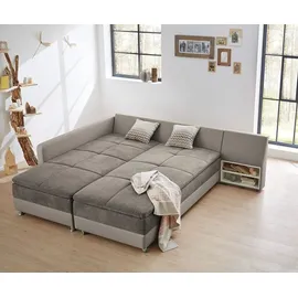 luma-home Eckcouch Kunstleder 3-Sitzer Graubraun/Beige