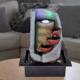 GLOBO Zierbrunnen Innen Tischbrunnen RGB Led Farbwechsel Kaskade, Kunststoff schwarz grau, inkl. Pumpe, Lxbxh 31x23x39,5 cm