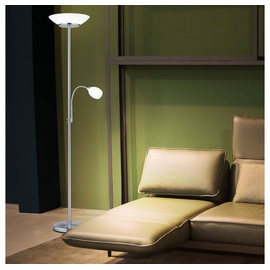 ETC Shop Deckenfluter mit Leselampe Stehlampe Wohnzimmer Modern Standleuchten & Deckenfluter, Glas weiß, Flexo Arm, 2x E27 1x E14, DxH 34x180 cm