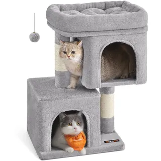 Songmics Feandrea Kratzbaum klein, 67 cm Katzenbaum, Katzenhaus für Kätzchen bis zu 3 kg, große Plattform, Sisalstämme, hellgrau PCT611W01