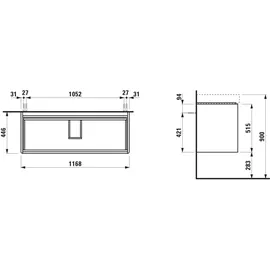 Laufen BASE 2.0 Waschtischunterbau, 2 Schubladen, SoftClose, inklusive Ordnungssystem, zu H814965 1168x446x515mm, H4113221082661, Farbe: verkehrsgrau