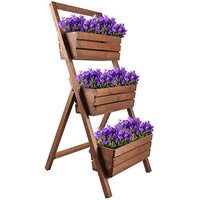 KOTARBAU® Blumenetagere Blumentreppe mit Einsatz 3 Etagen für Pflanzen Blumenregal innen & außen Holz 46x58x105 cm Blumentopf Braun