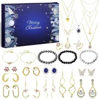 Adventskalender Schmuck 24 Halskette Armband Ringe Ohrringe Gold B