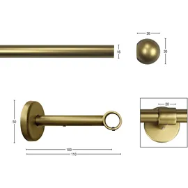 GARESA Gardinenstange GARESA "BOLTI", gold (mattgoldfarben), L:290cm Ø:16mm, Metall, Gardinenstangen, Vorhanggarnitur, verlängerbar, Wandmontage, ohne Ringe