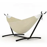 GarveeMore Hängematte für 2Personen mit Gestell und Kissen,204kg Tragkraft,Doppelhängematte, robuste Outdoor-Hängematte mit Balancierseil für Terrasse, Garten beige|weiß