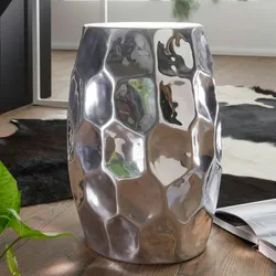 Kadima Design Orientalischer Beistelltisch `Enns`: Hammerschlag-Design, Aluminium, pflegeleicht. Silber, 30x30x47 cm