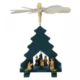 Weihnachts-Pyramide Baum Krippe, H: 28 cm, handgearbeitet im Kunsthandwerks-Stil