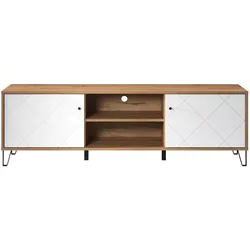 Ebuy24 Touch TVUnterteil 2 Türen, 2 Offene Fächer Eiche Dekor, weiß matt.