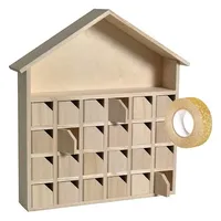Holz-Adventskalender Haus 31,5 x 7 x 34 cm + Golden glitter band 5 m - Beige